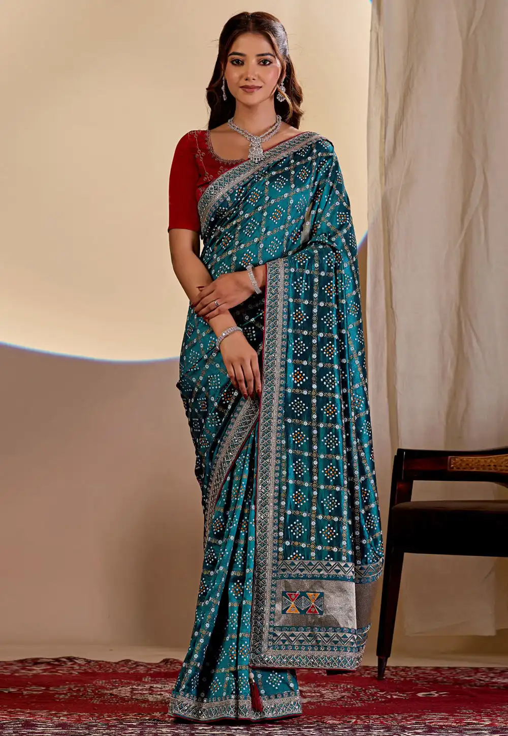 Teal Silk Saree With Blouse 330526