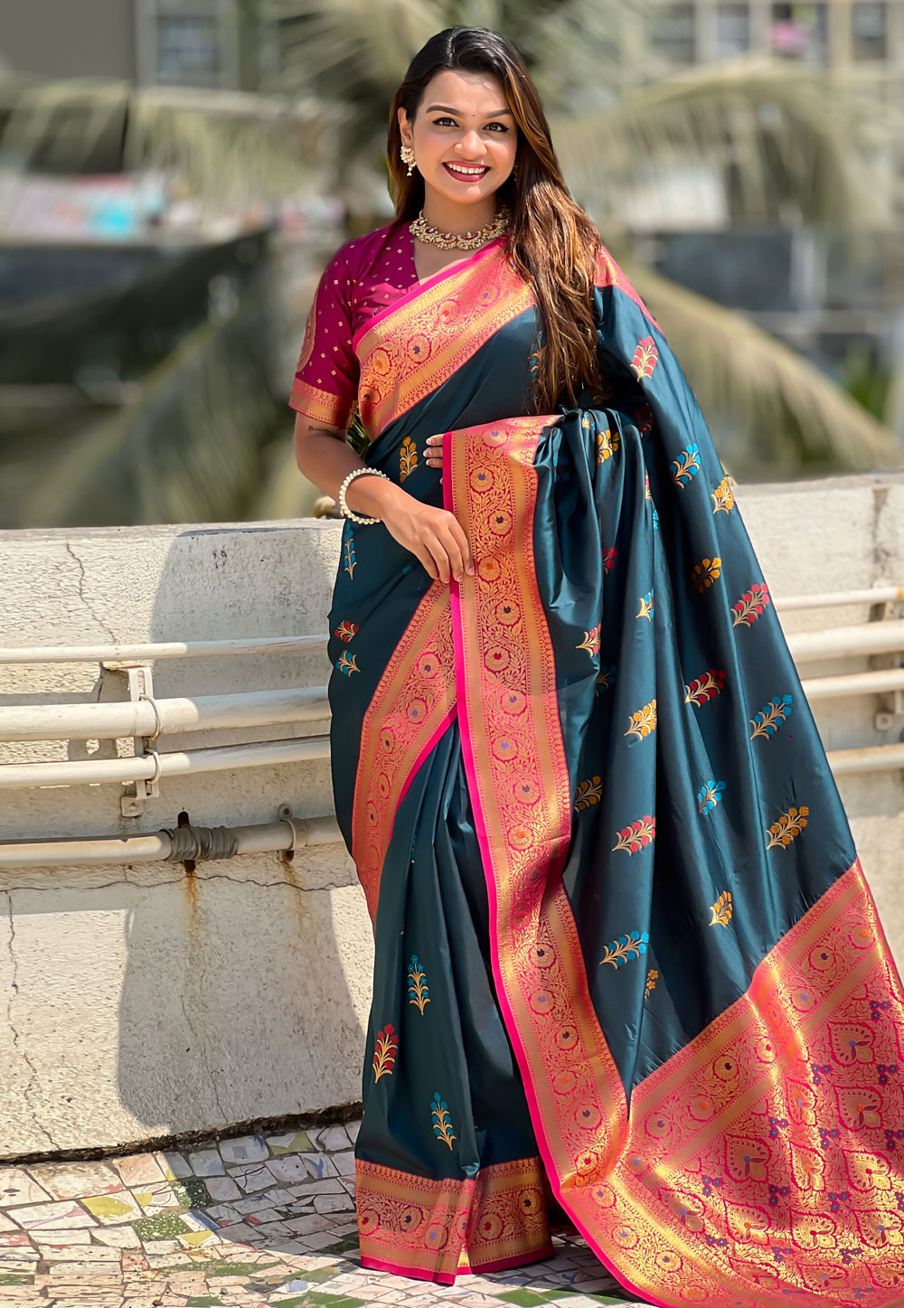 Teal Silk Saree With Blouse 308469