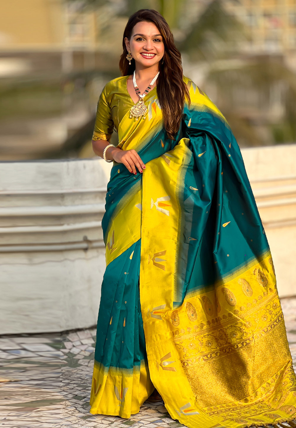Teal Silk Saree With Blouse 309985