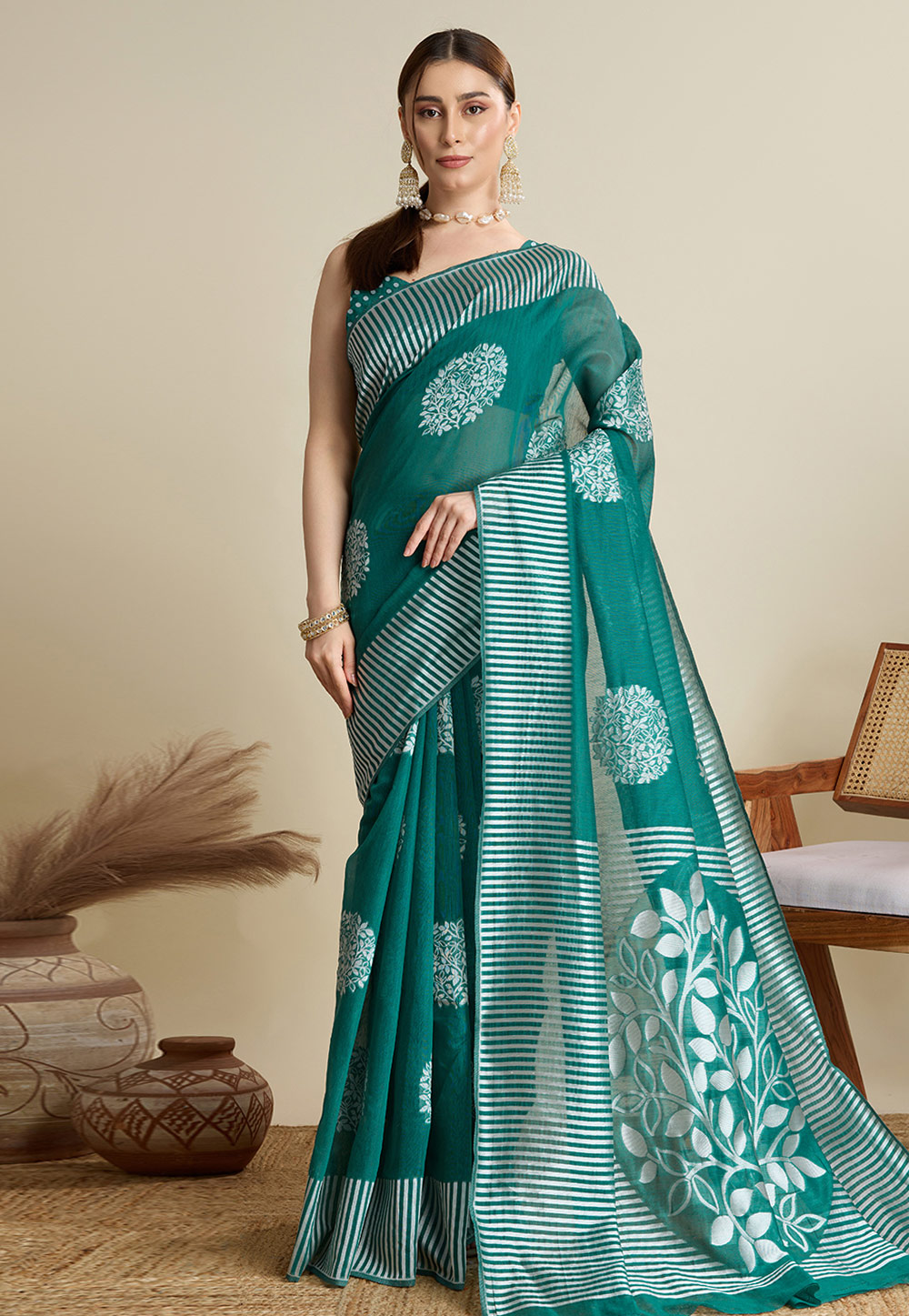 Teal Silk Saree With Blouse 311771