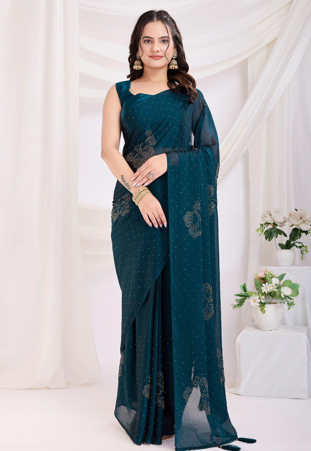 Teal Silk Saree With Blouse 311787