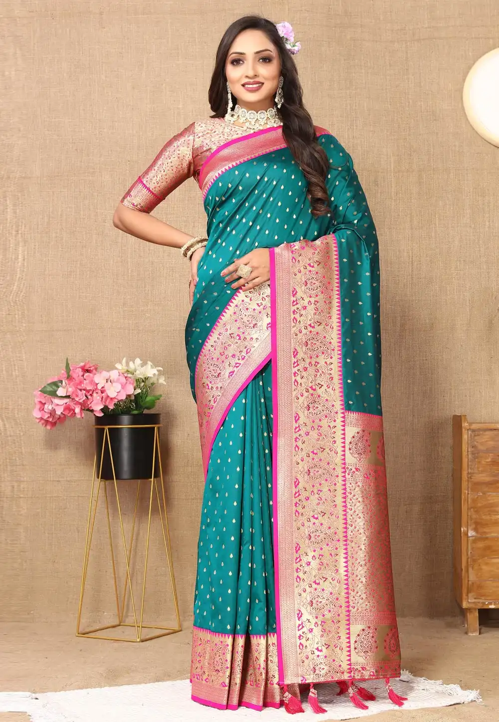 Teal Silk Saree With Blouse 314755