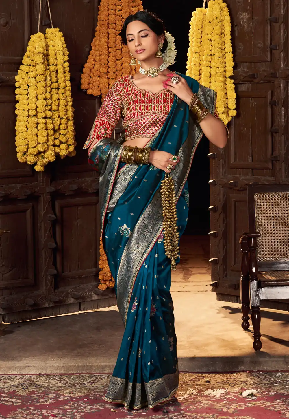 Teal Silk Saree With Blouse 317746