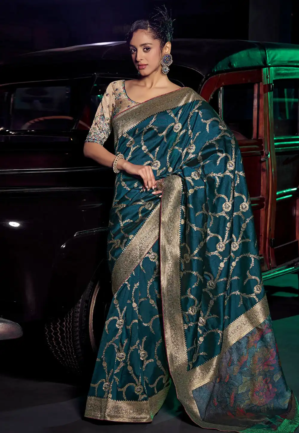 Teal Silk Saree With Blouse 317917