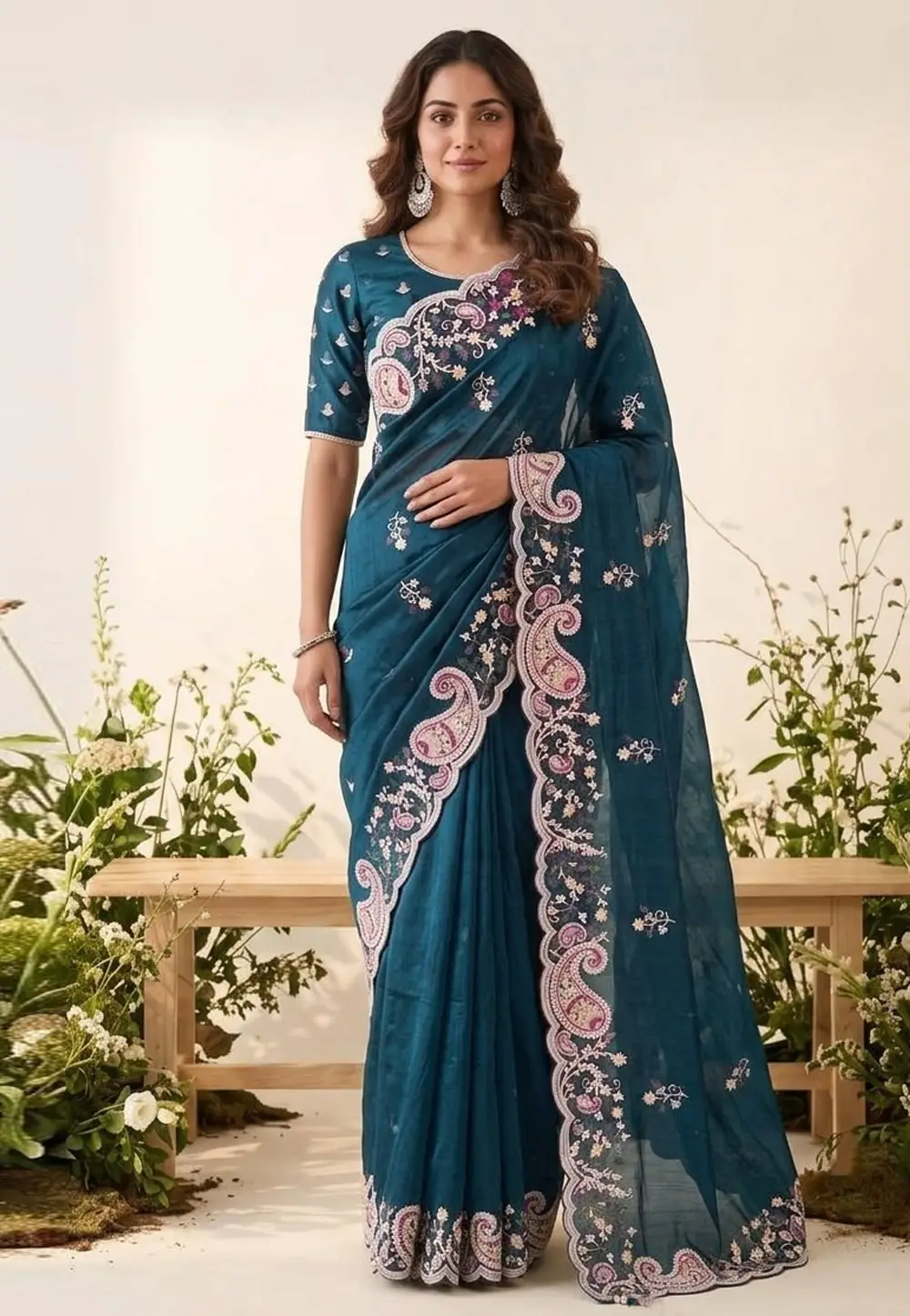 Teal Silk Saree With Blouse 334254