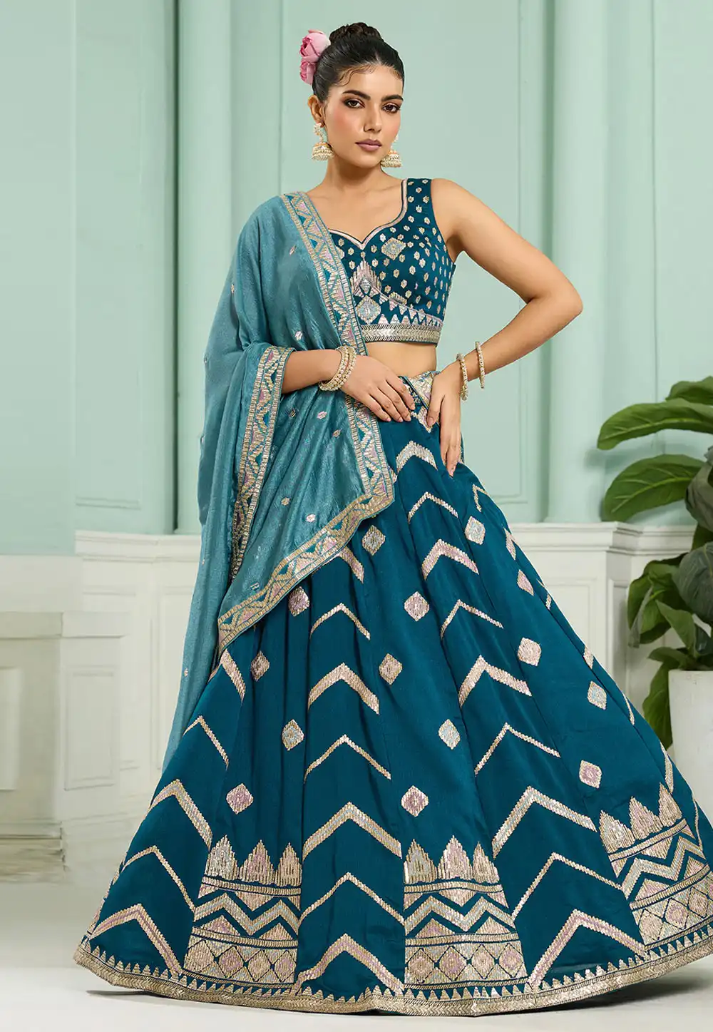 Teal Silk Wedding Lehenga Choli 318103