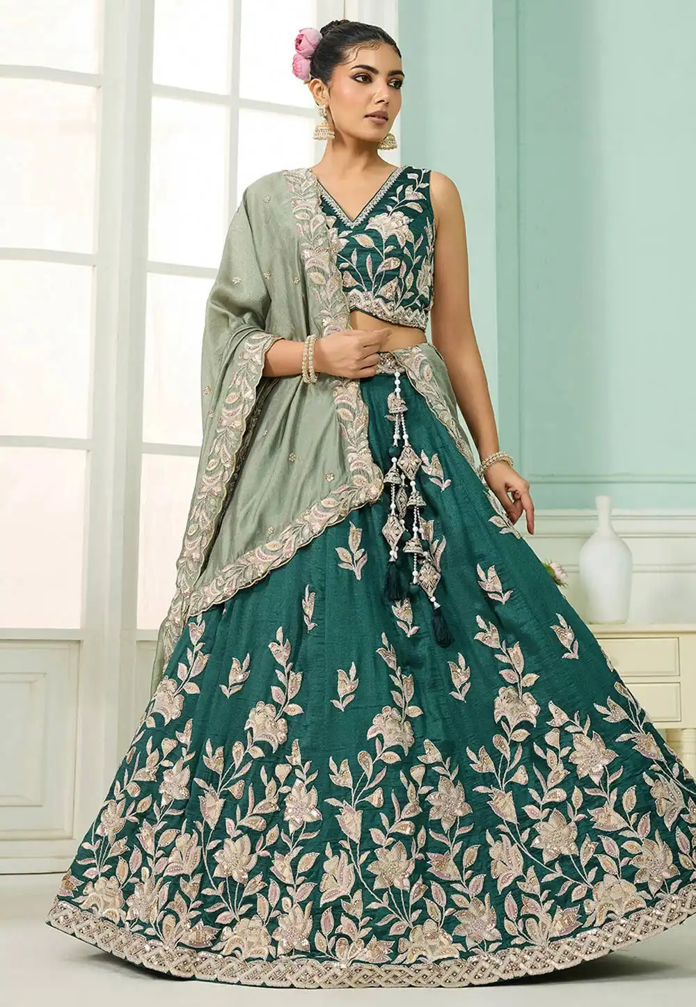 Teal Silk Wedding Lehenga Choli 318107