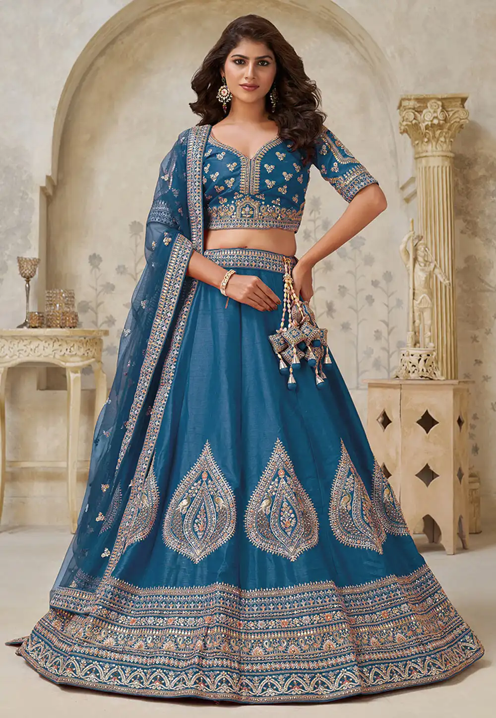 Teal Silk Wedding Lehenga Choli 318866
