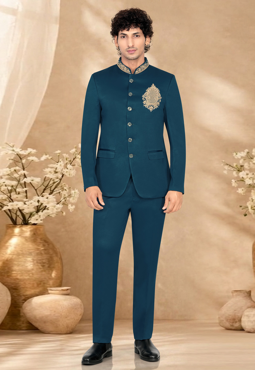 Teal Suiting Jodhpuri Suit 328443