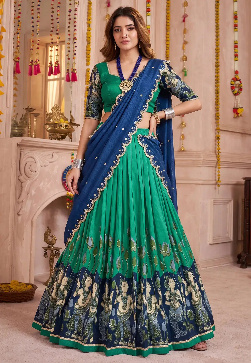 Teal Tussar Silk Navratri Chaniya Choli 334459