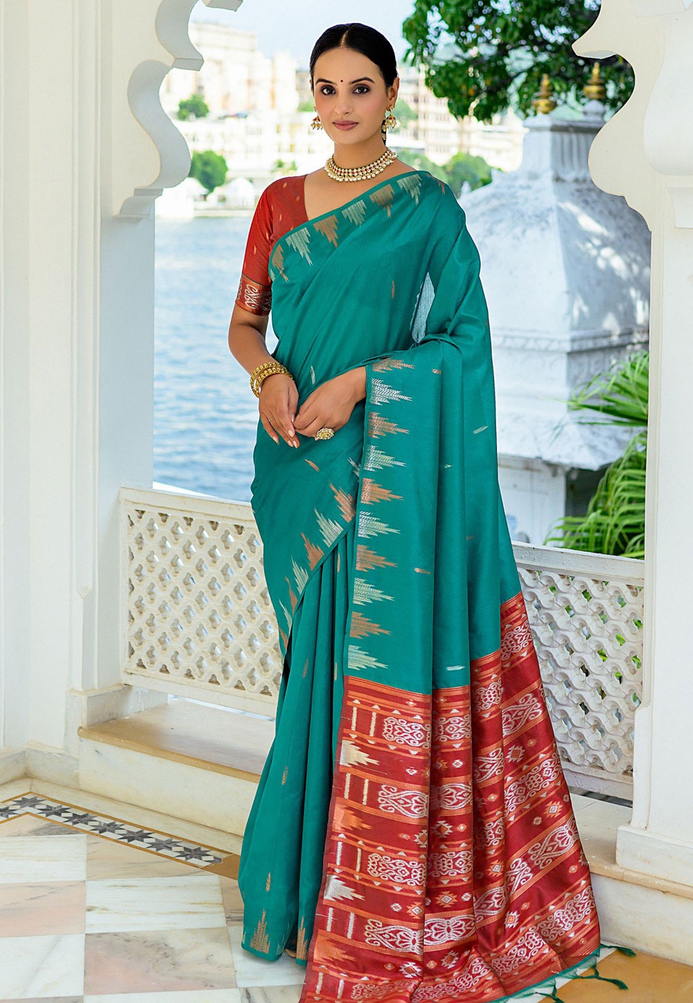 Teal Tussar Silk Saree With Blouse 278770