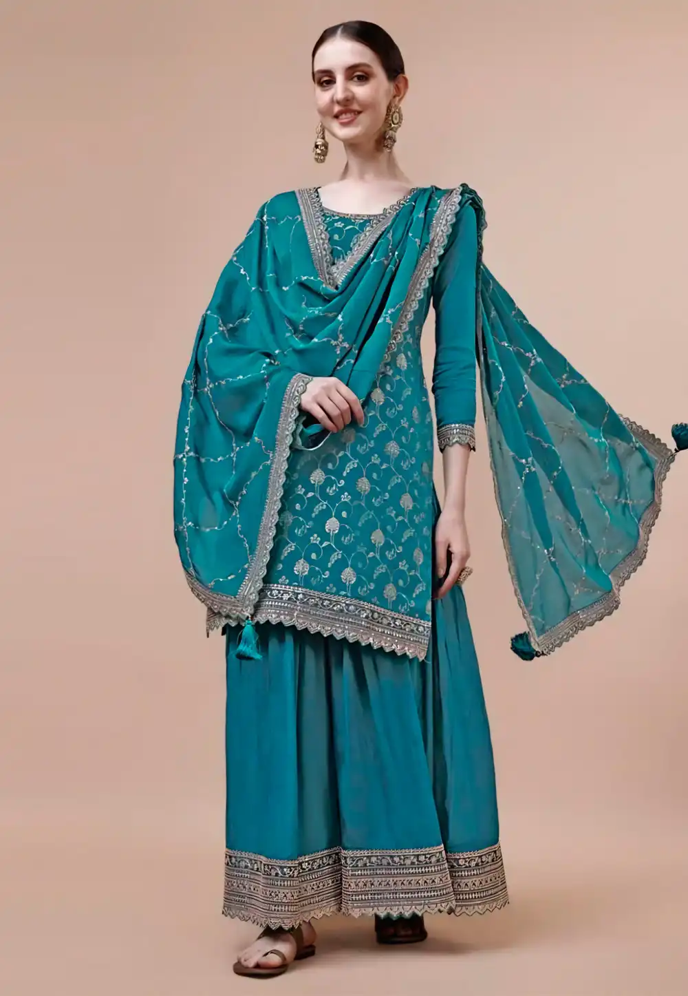 Teal Viscose Gharara Suit 288398