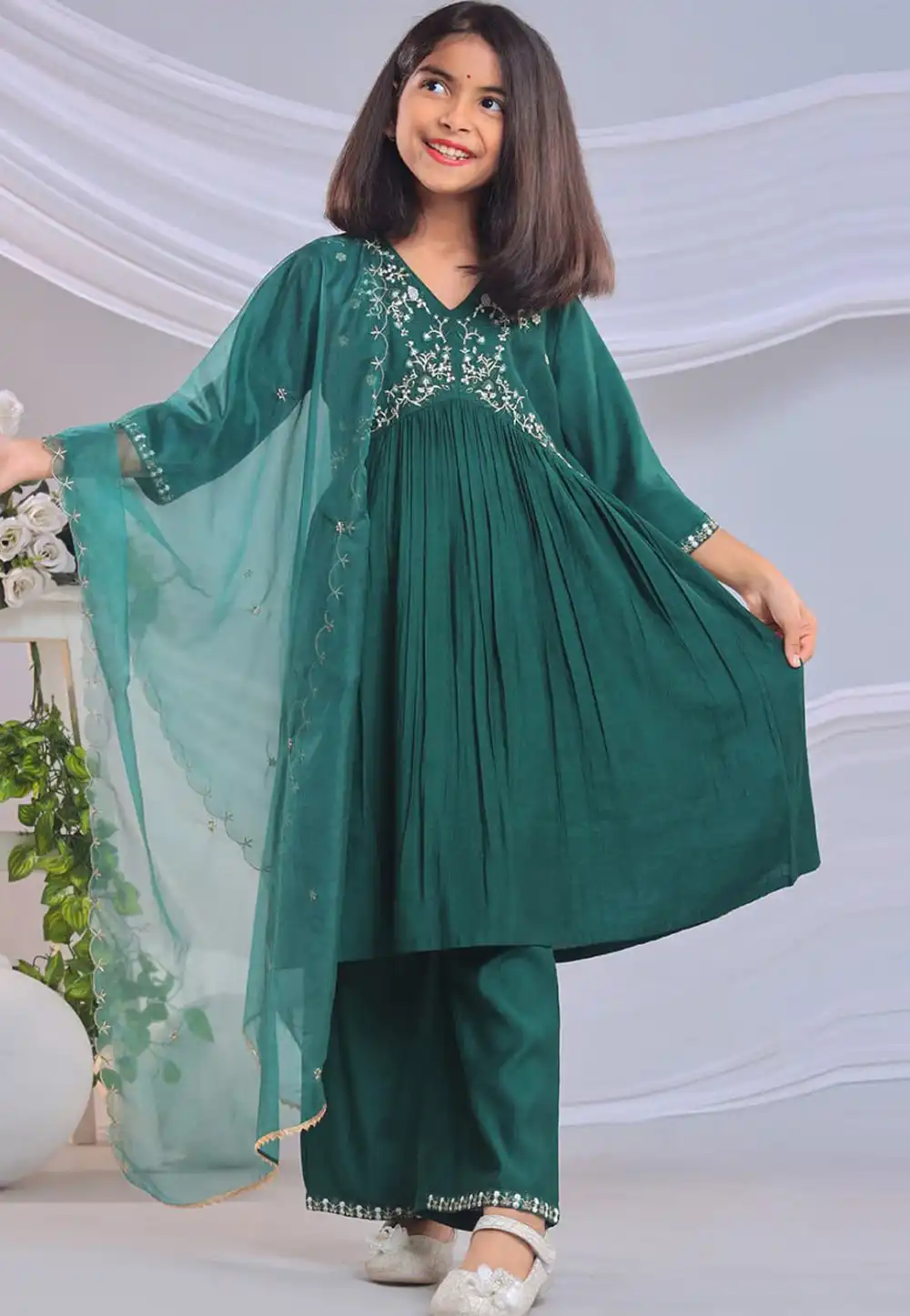 Teal Viscose Kids Palazzo Suit 321210