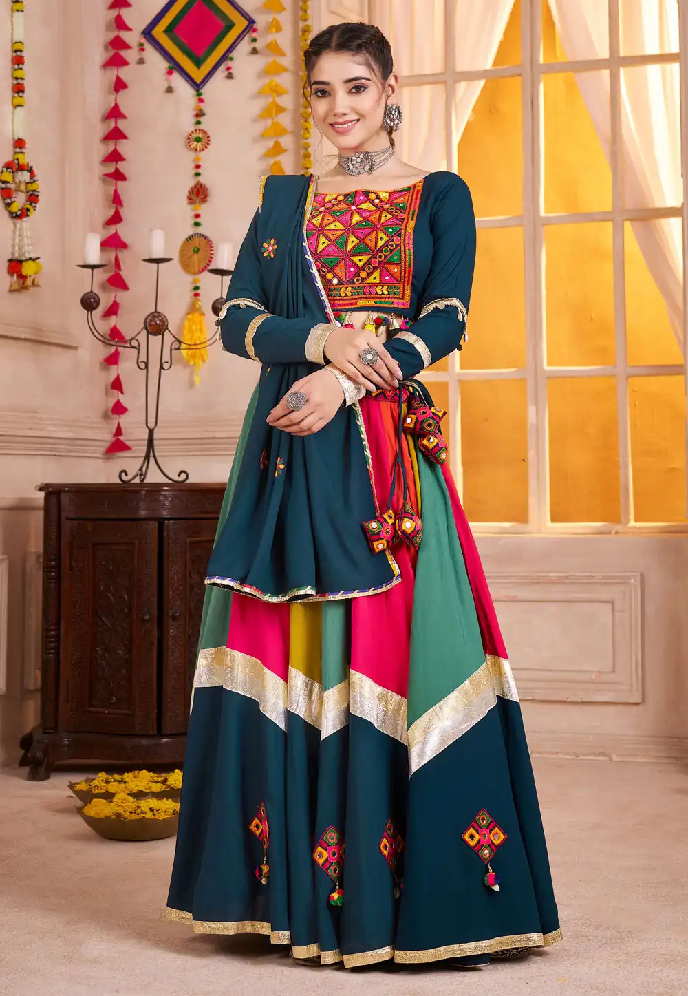 Teal Viscose Navratri Chaniya Choli 315632
