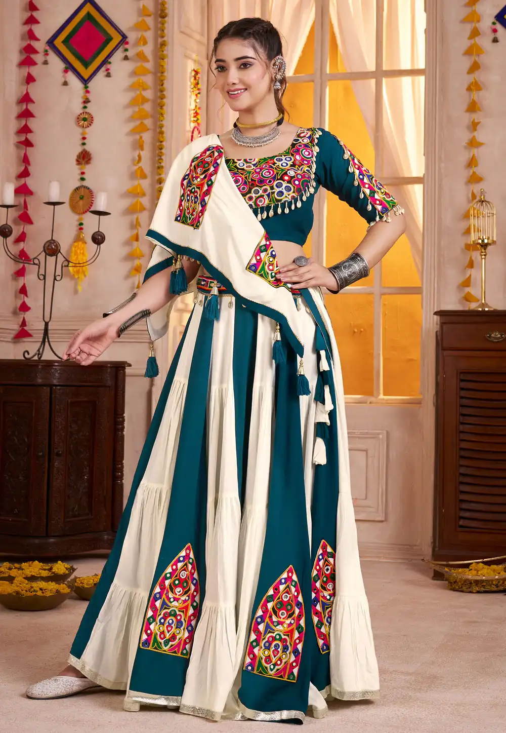Teal Viscose Navratri Chaniya Choli 315820