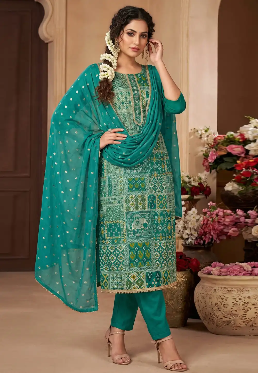 Teal Viscose Pakistani Suit 327706
