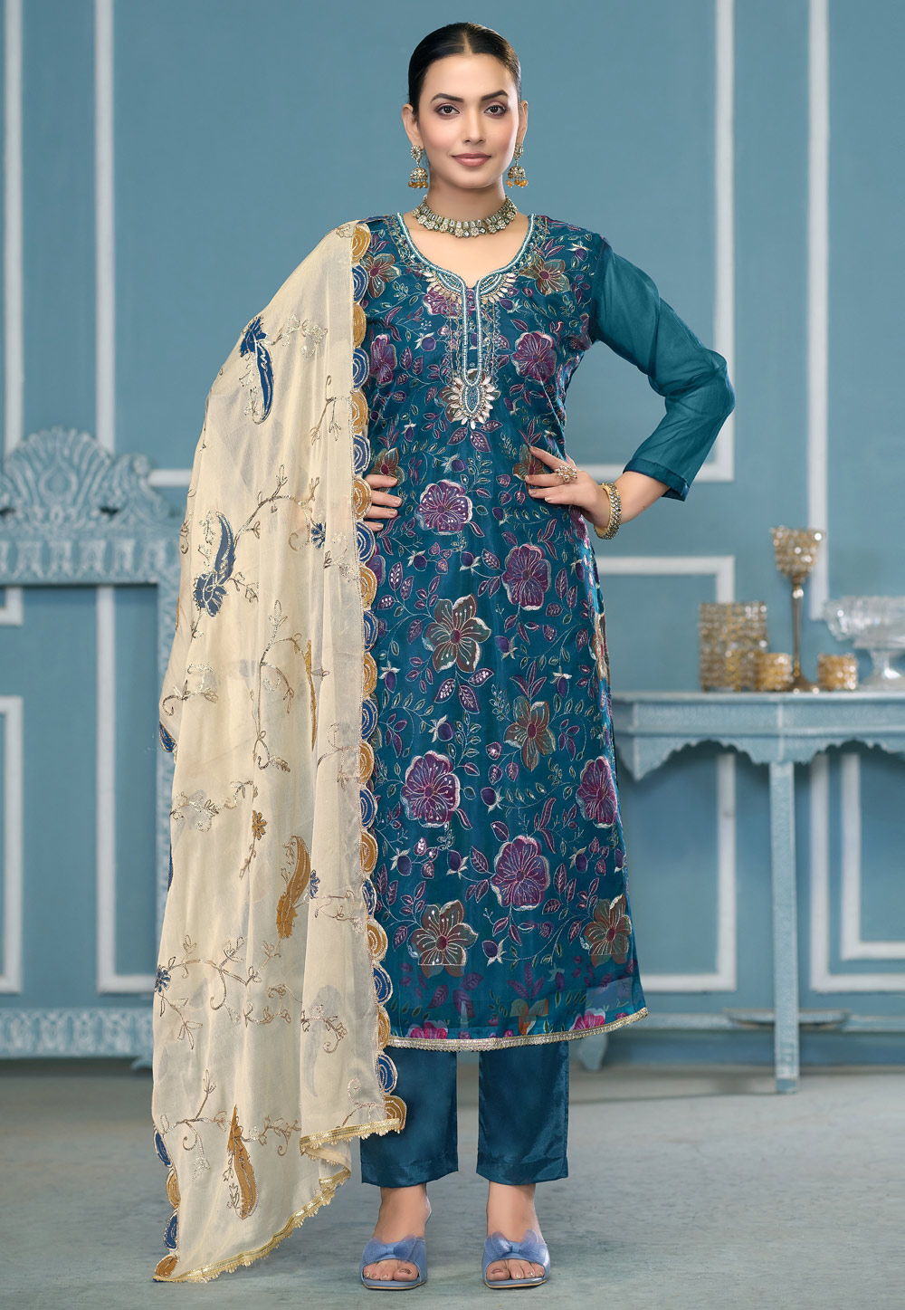 Teal Viscose Pant Style Suit 307437