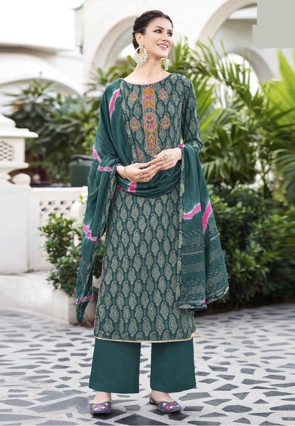 Teal Viscose Rayon Palazzo Suit 284677