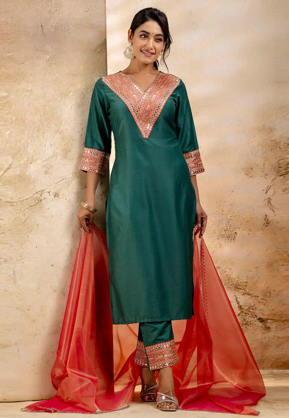 Teal Viscose Rayon Readymade Pakistani Suit 307090