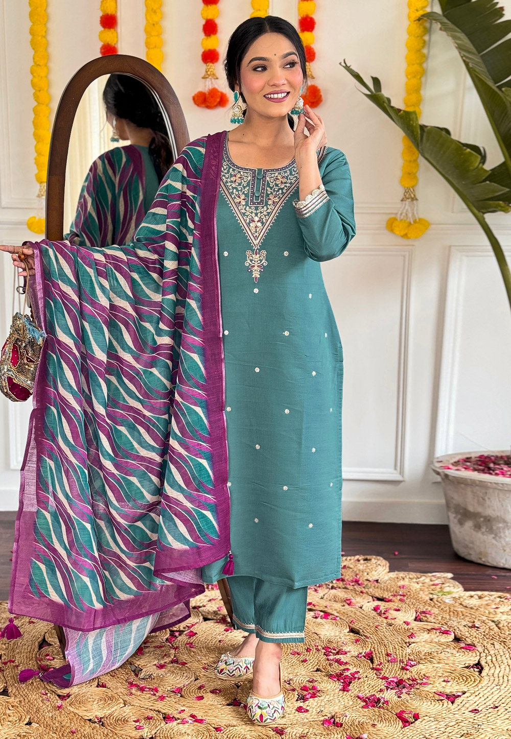 Teal Viscose Readymade Pakistani Suit 307149