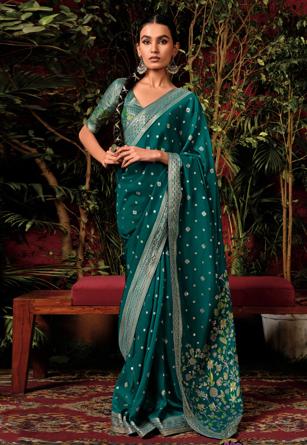 Teal Viscose Saree With Blouse 280853