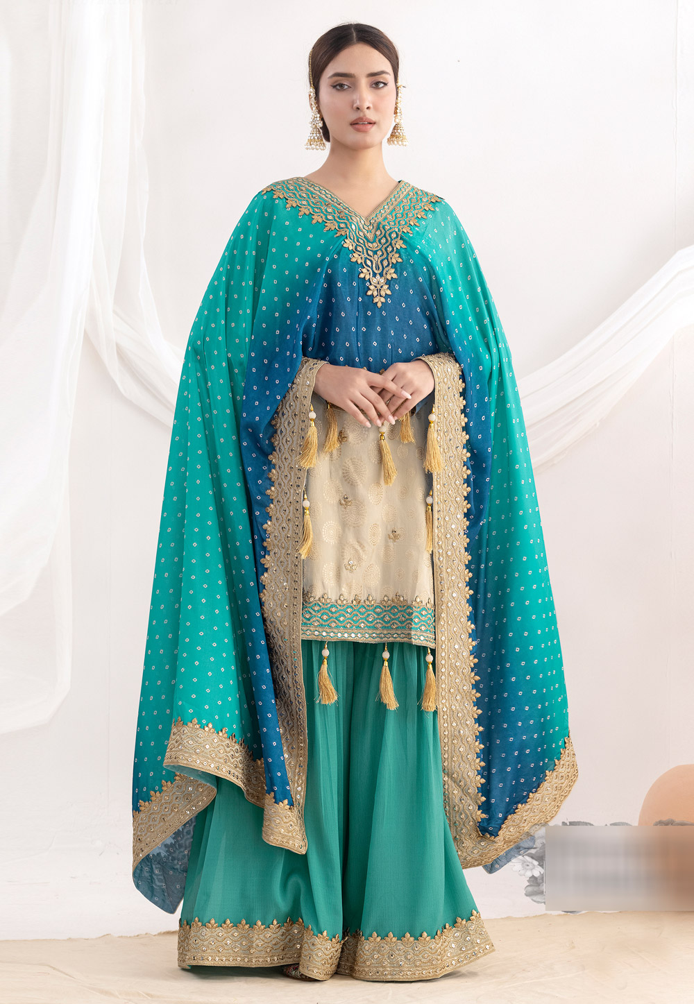 Teal Viscose Shimmer Gharara Suit 320941