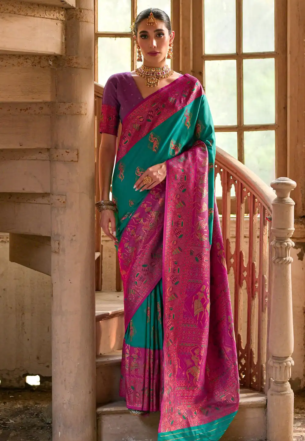 Turquoise Banarasi Silk Saree 310007