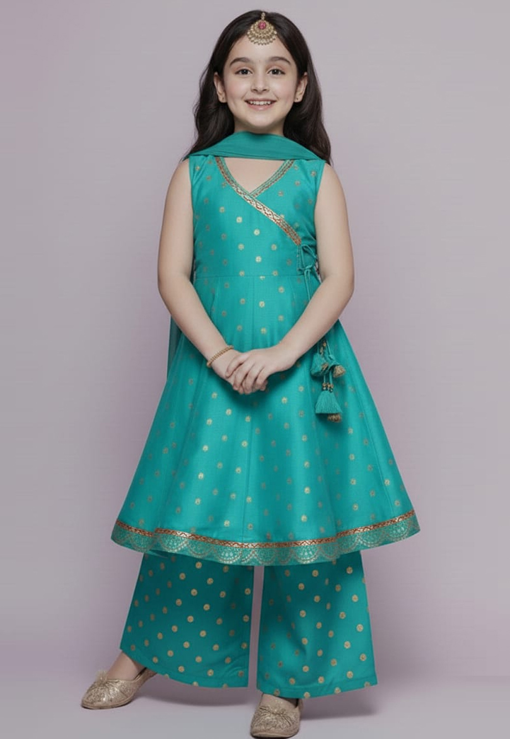 Turquoise Chanderi Silk Kids Salwar Suit 320260