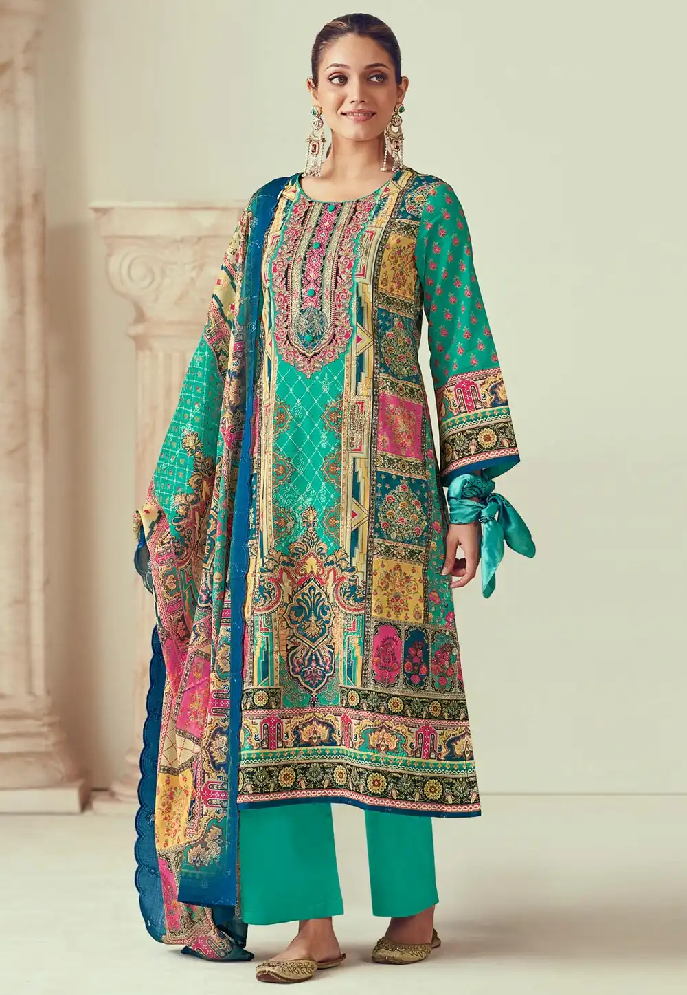 Turquoise Cotton Pakistani Suit 313710