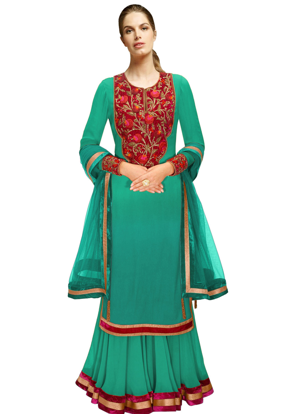 Turquoise Georgette Readymade Pakistani Suit 322182