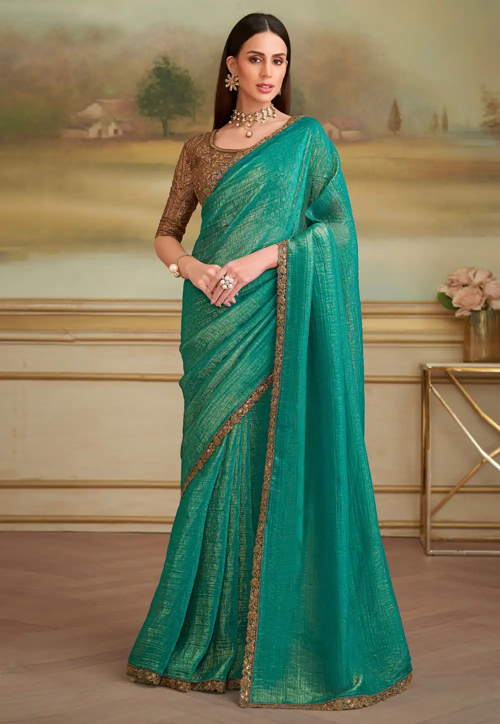 Turquoise Georgette Saree With Blouse 319526