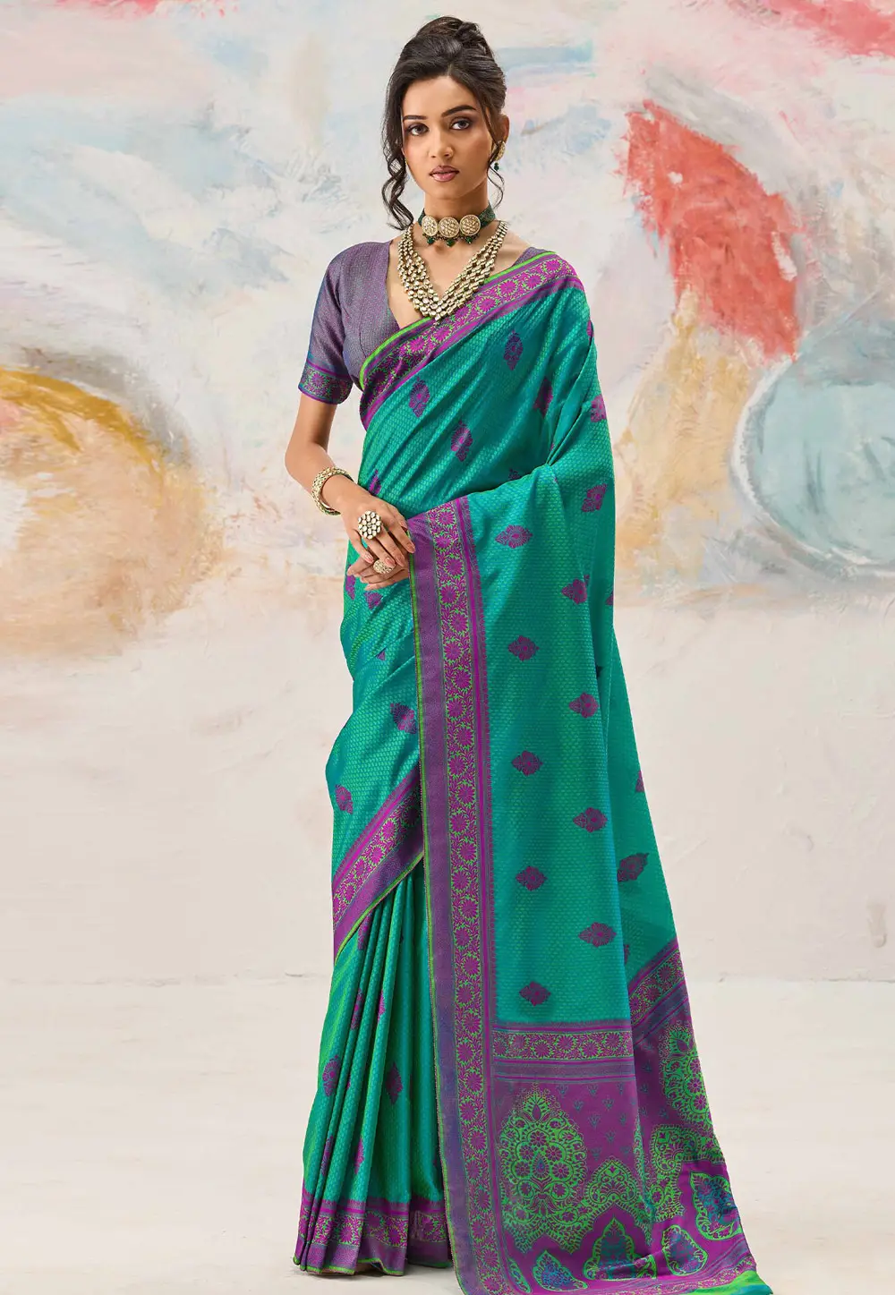 Turquoise Kanjivaram Silk Saree 337122