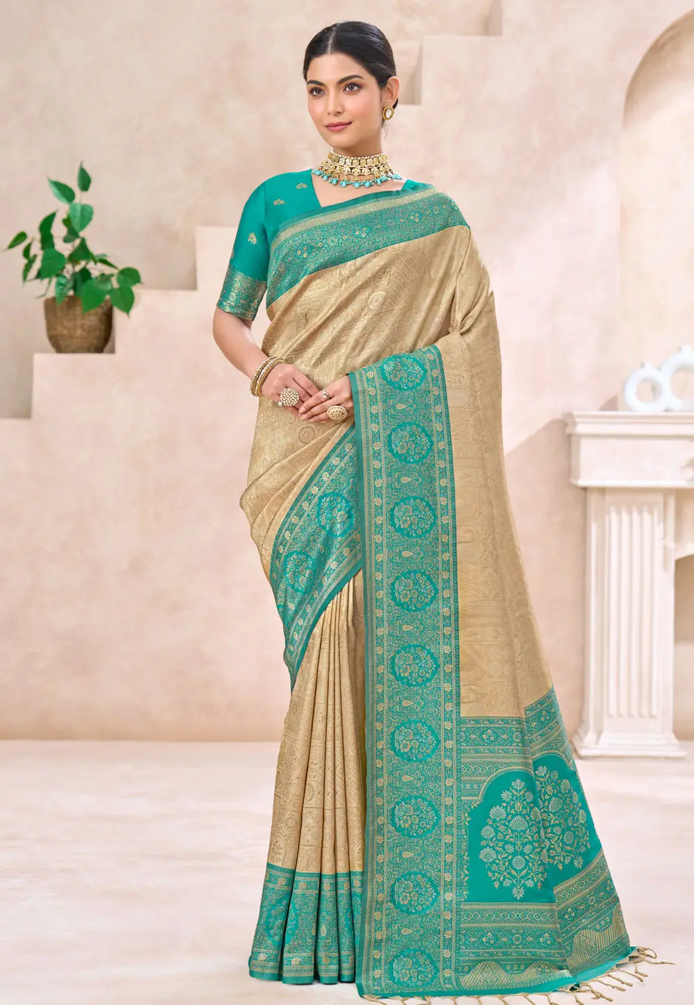 Turquoise Kanjivaram Silk Saree 334363