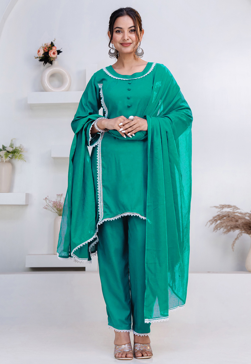 Turquoise Rayon Asymmetrical Anarkali Suit 325463