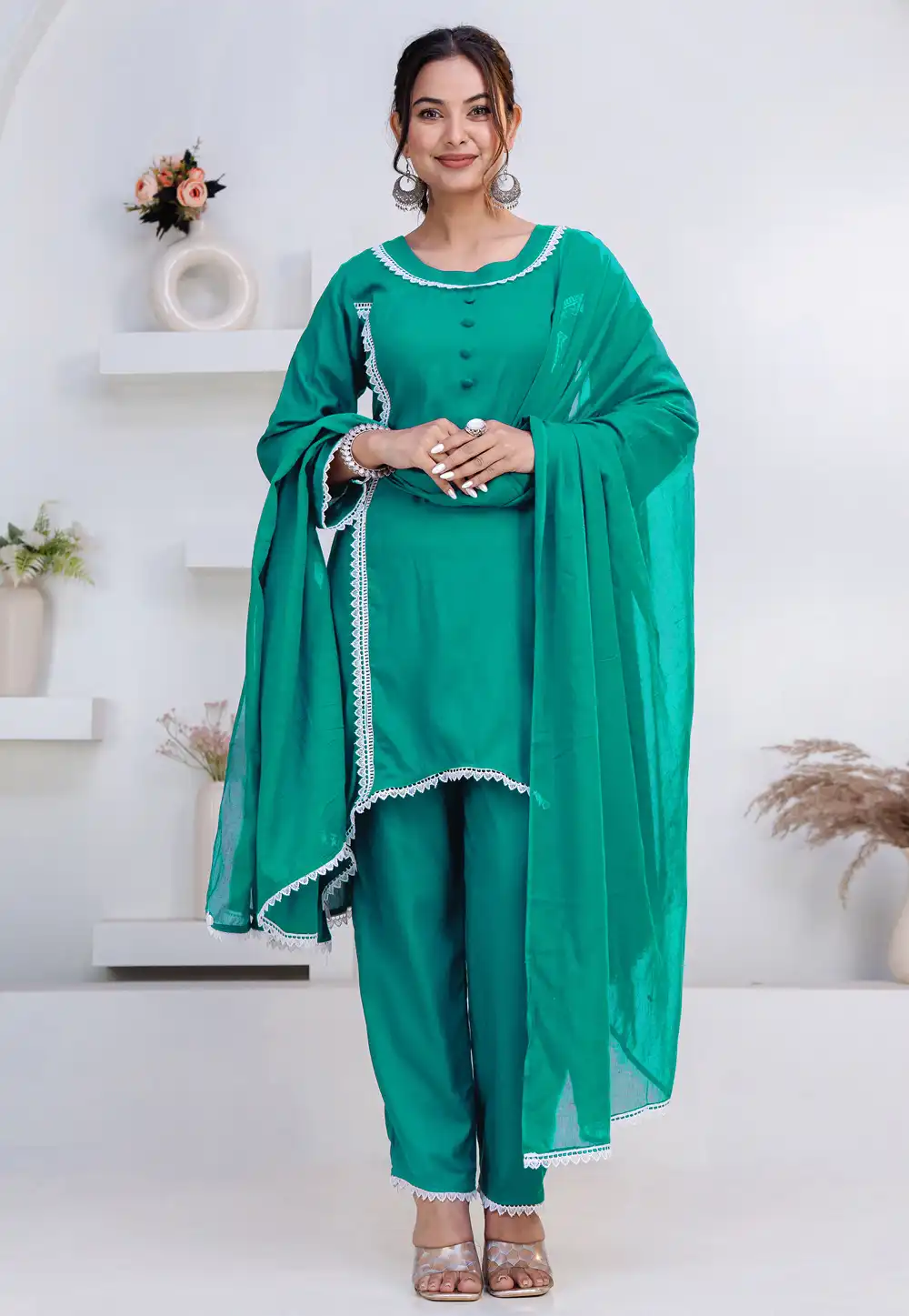 Turquoise Rayon Asymmetrical Anarkali Suit 325463