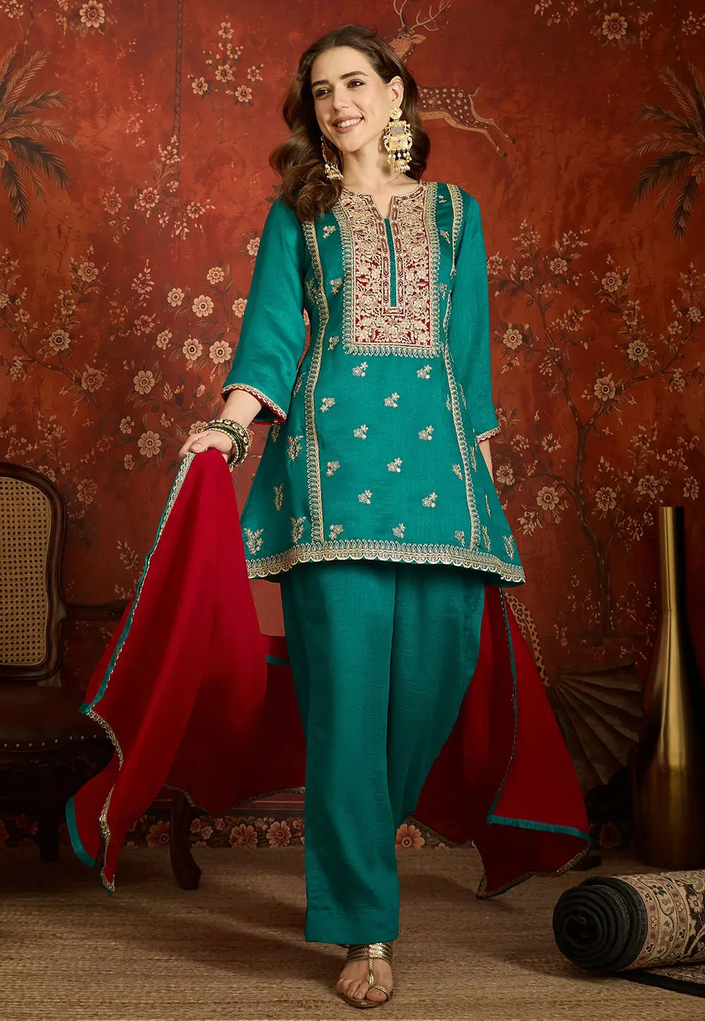 Turquoise Silk Readymade Pakistani Suit 335462