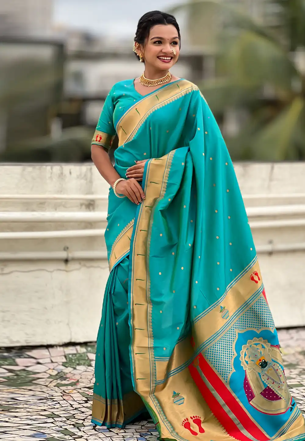 Turquoise Silk Saree With Blouse 321061