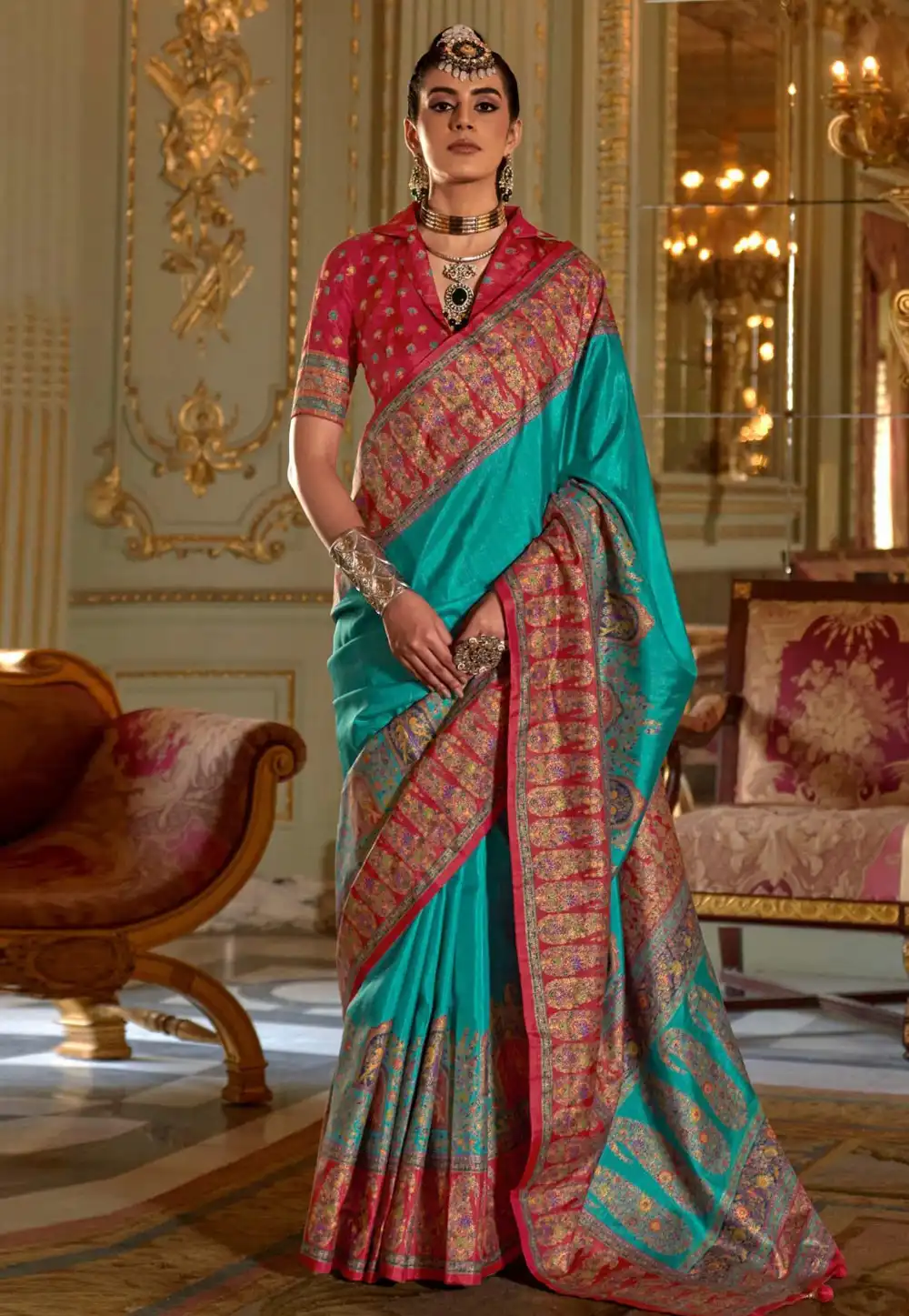 Turquoise Silk Saree With Blouse 319226