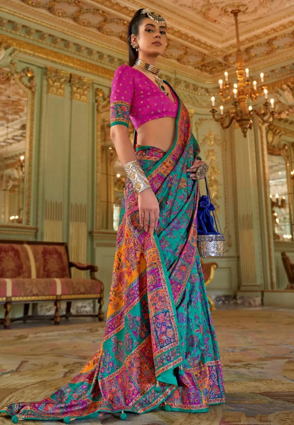 Turquoise Silk Saree With Blouse 322130