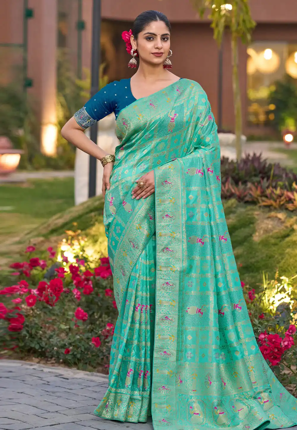 Turquoise Silk Saree With Blouse 313348
