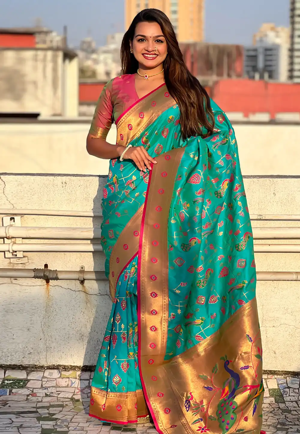 Turquoise Silk Saree With Blouse 306995