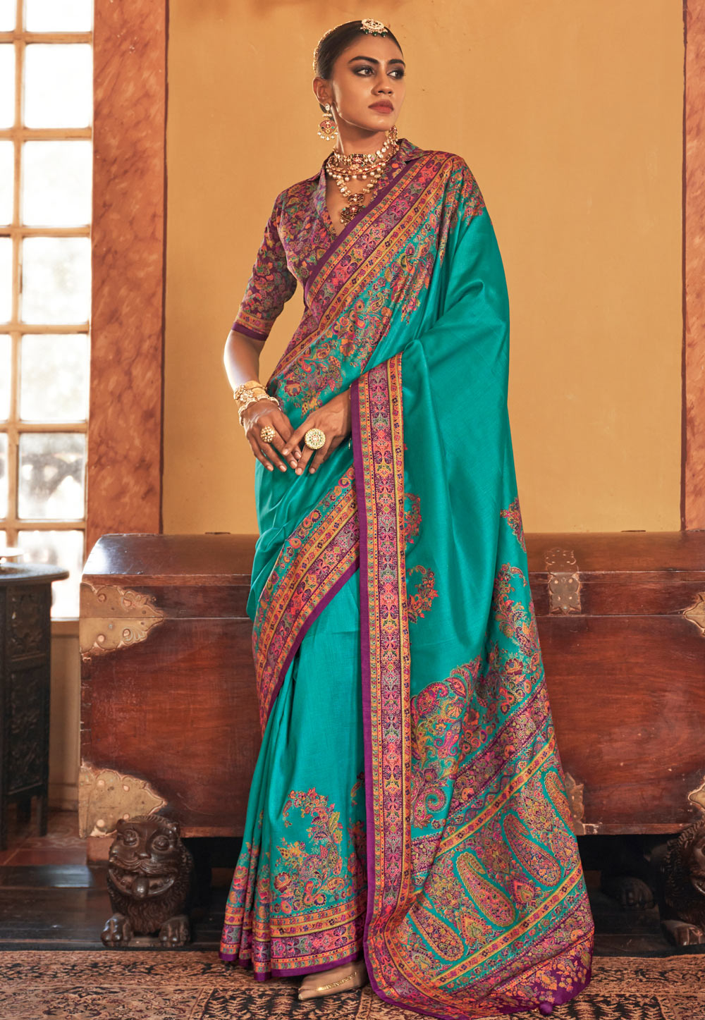 Turquoise Silk Saree With Blouse 307022