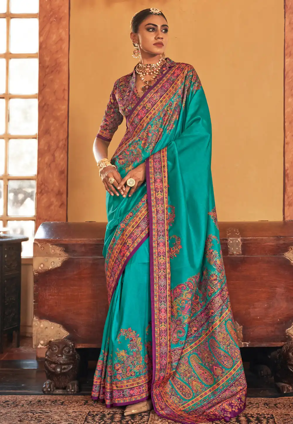 Turquoise Silk Saree With Blouse 307022