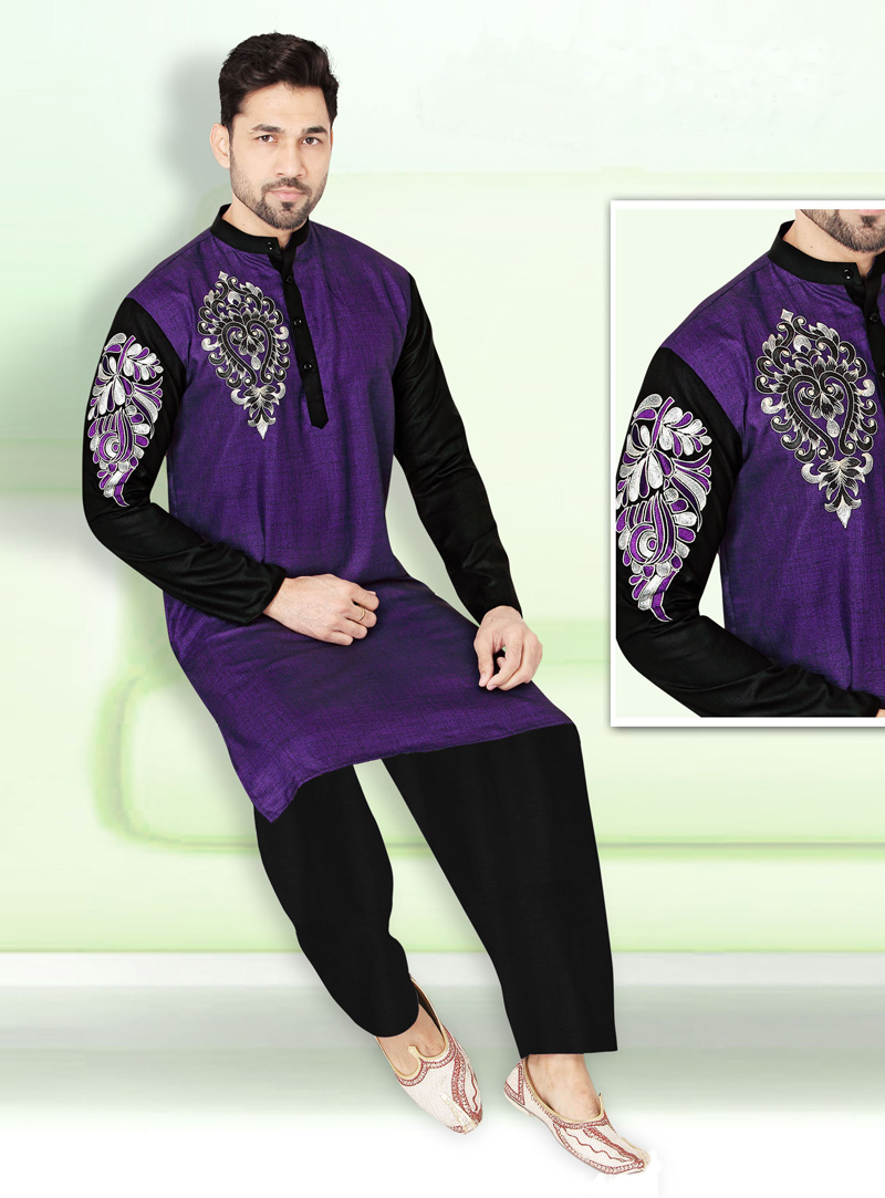 Purple Cotton Readymade Kurta Pajama 136557