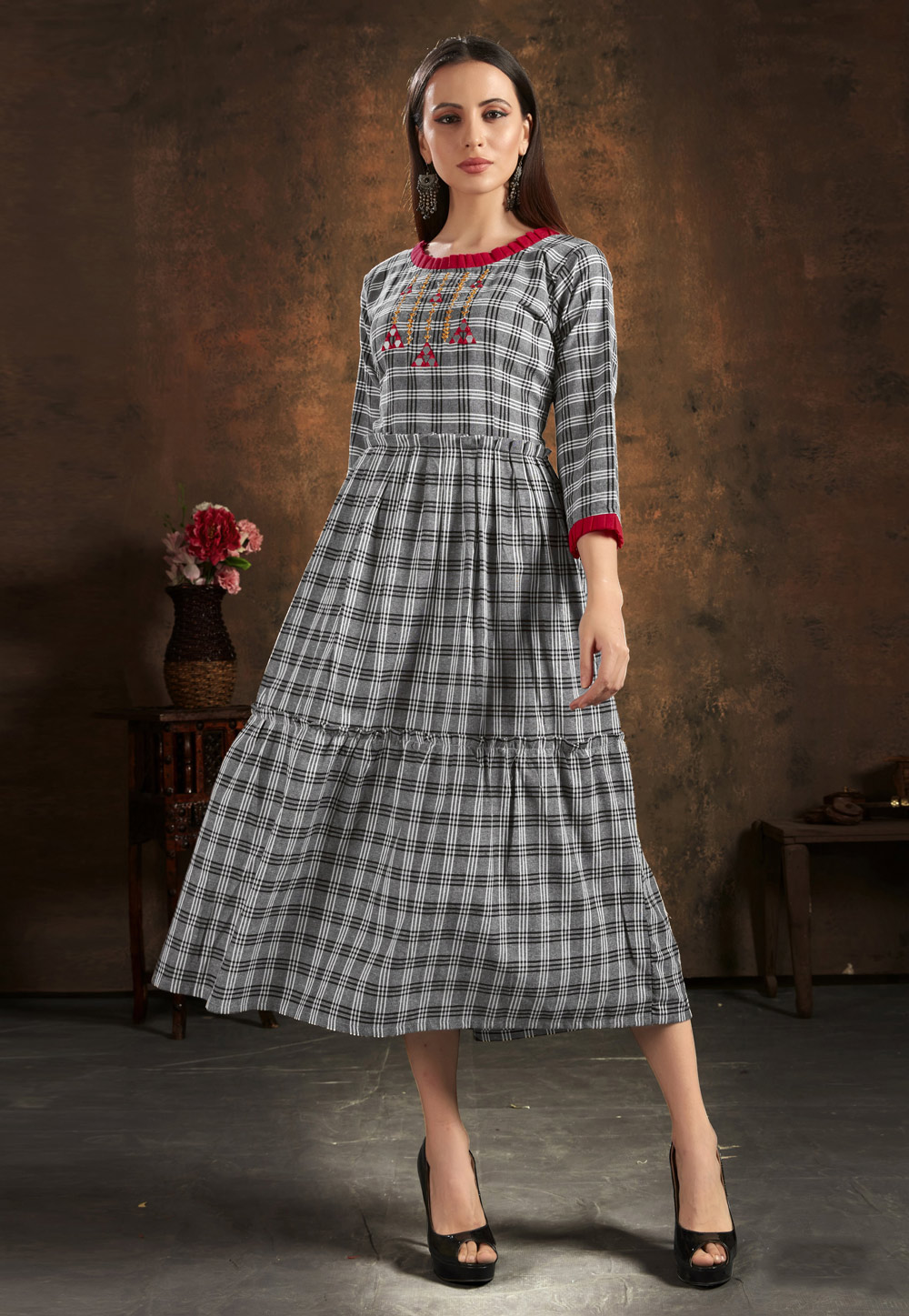 Grey Cotton Readymade Kurti 210816