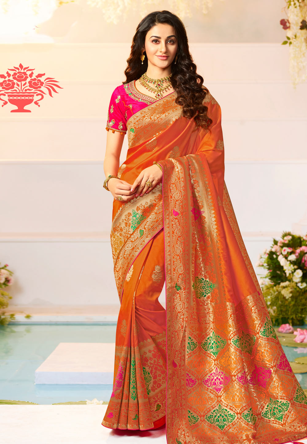 Orange Silk Festival Wear Saree 200896