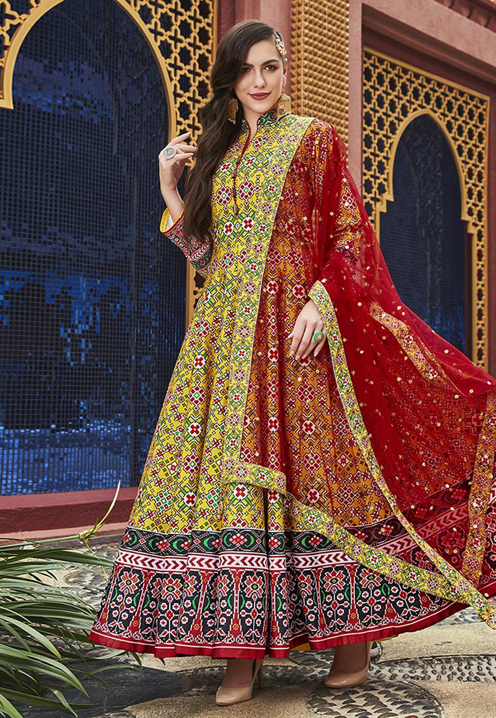 Yellow Silk Readymade Ankle Length Anarkali Suit 195329