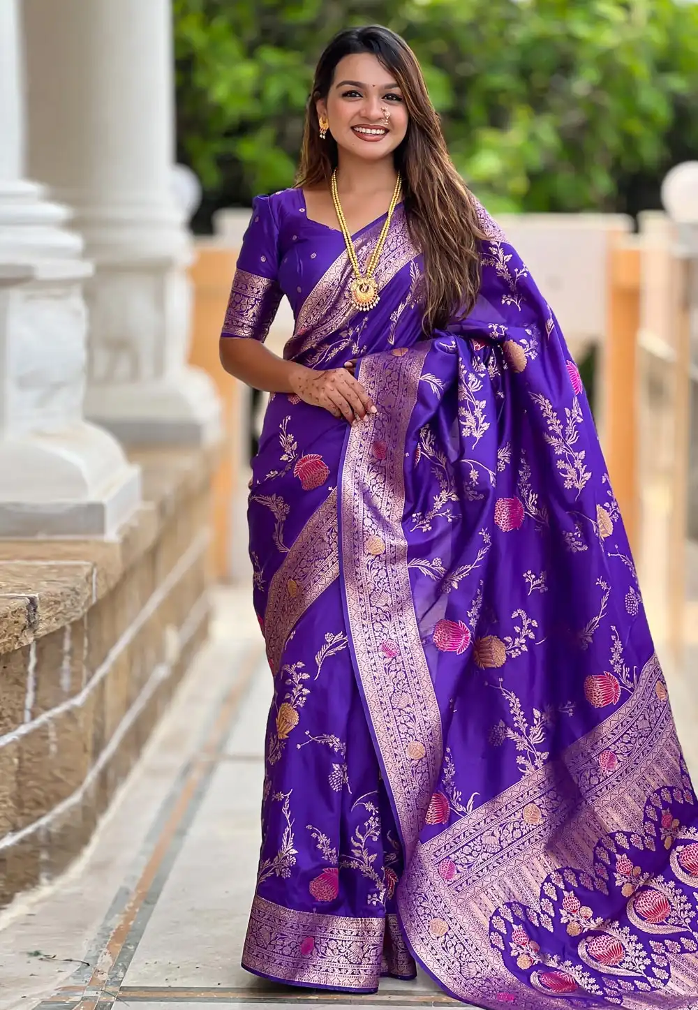 Violet Banarasi Silk Saree With Blouse 321970