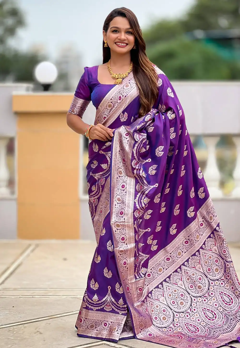 Violet Banarasi Silk Saree With Blouse 314774