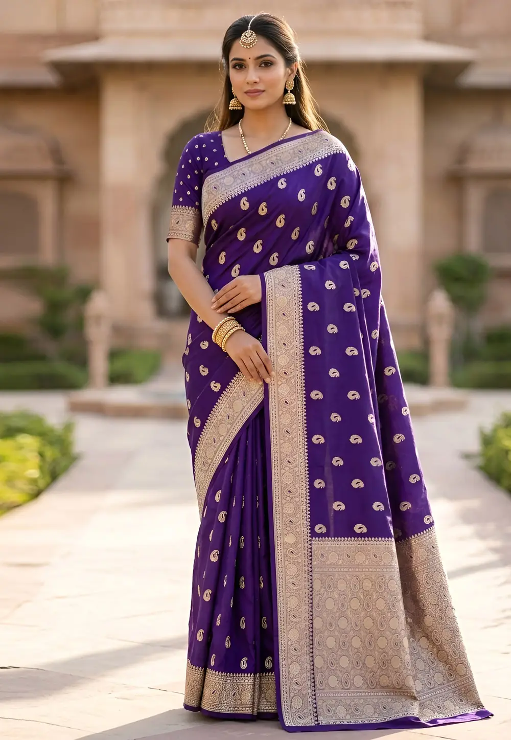 Violet Banarasi Silk Saree With Blouse 334658
